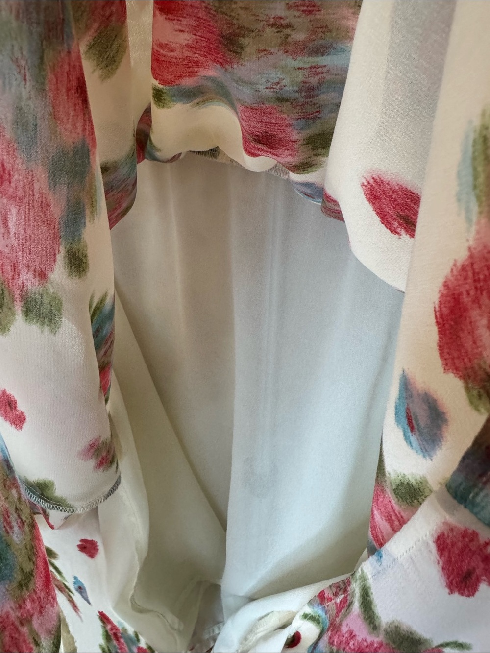entro White Floral Smocked Yoke Long-Sleeve mock neck Blouse - Picture 5 of 5